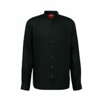 Lanena srajca HUGO črna barva - črna. Srajca iz kolekcije HUGO. Model izdelan iz enobarvne tkanine. Ima stoječi ovratnik. Izjemno zračen, udoben material.