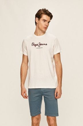Pepe Jeans t-shirt Eggo - bela. T-shirt iz kolekcije Pepe Jeans. Model izdelan iz pletenine s potiskom.