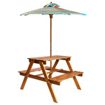 shumee Otroška piknik miza s senčnikom 79x90x60 cm trden akacijev les