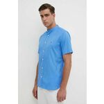 Bombažna srajca Tommy Hilfiger moška - modra. Srajca iz kolekcije Tommy Hilfiger, izdelana iz enobarvne tkanine. Model iz izjemno udobne bombažne tkanine.