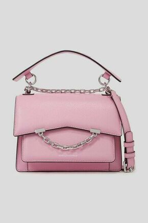 Usnjena torbica Karl Lagerfeld roza barva - roza. Majhna torbica iz kolekcije Karl Lagerfeld. Model na zapenjanje