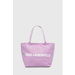 Bombažna torba Karl Lagerfeld vijolična barva - vijolična. Velika nakupovalna torbica iz kolekcije Karl Lagerfeld. Model na zapenjanje, izdelan iz tekstilnega materiala.