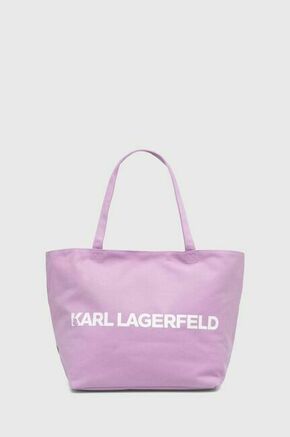 Bombažna torba Karl Lagerfeld vijolična barva - vijolična. Velika nakupovalna torbica iz kolekcije Karl Lagerfeld. Model na zapenjanje