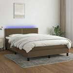 Greatstore Box spring postelja z vzmetnico LED temno rjava 140x190cm blago