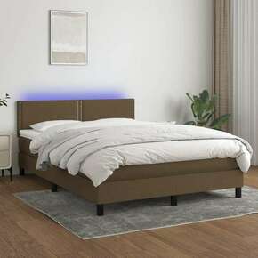 Greatstore Box spring postelja z vzmetnico LED temno rjava 140x190cm blago