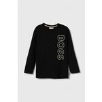 Otroška dolga majica BOSS črna barva - črna. Majica z dolgimi rokavi iz kolekcije BOSS, izdelana iz pletenine, prijetne na otip. Model iz izjemno udobne tkanine z visoko vsebnostjo bombaža.