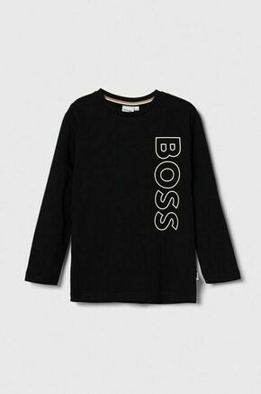 Otroška dolga majica BOSS črna barva - črna. Majica z dolgimi rokavi iz kolekcije BOSS