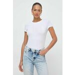 Kratka majica Armani Exchange ženski, bela barva - bela. Kratka majica iz kolekcije Armani Exchange, izdelana iz elastične pletenine. Model iz izjemno udobne tkanine z visoko vsebnostjo bombaža.
