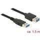 Delock Podaljševalni kabel USB 3.0 tipa A moški in USB 3.0 tipa A ženski 1,5 m črn
