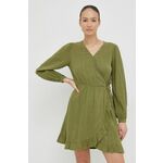 Bombažna obleka Roxy zelena barva - zelena. Obleka iz kolekcije Roxy. Raven model izdelan iz enobarvne tkanine.