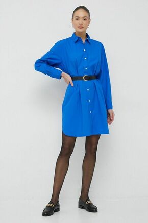 Bombažna obleka Tommy Hilfiger - modra. Obleka iz kolekcije Tommy Hilfiger. Ohlapen model izdelan iz enobarvne tkanine.