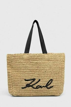 Torba za plažo Karl Lagerfeld bež barva - bež. Velika torba za plažo iz kolekcije Karl Lagerfeld. Model brez zapenjanja