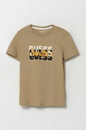 Otroška bombažna kratka majica Guess bež barva - bež. Otroške kratka majica iz kolekcije Guess
