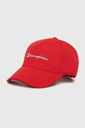 Bombažna bejzbolska kapa Champion rdeča barva - rdeča. Kapa s šiltom vrste baseball iz kolekcije Champion. Model izdelan iz tkanine z nalepko.