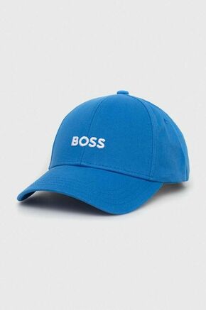 Bombažna bejzbolska kapa BOSS - modra. Kapa s šiltom vrste baseball iz kolekcije BOSS. Model izdelan iz tkanine z nalepko. Bombažen