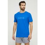 Bombažna kratka majica BOSS moški, vijolična barva - modra. Kratka majica iz kolekcije BOSS, izdelana iz pletenine s potiskom. Model iz zračne bombažne tkanine.