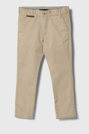 Otroške hlače Tommy Hilfiger bež barva - bež. Otroški hlače iz kolekcije Tommy Hilfiger. Model izdelan iz enobarvne tkanine. Model iz izjemno udobne tkanine z visoko vsebnostjo bombaža.