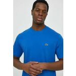 Bombažna kratka majica Lacoste moški - modra. Kratka majica iz kolekcije Lacoste, izdelana iz elastične pletenine. Model iz zračne bombažne tkanine.