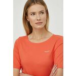 Bombažna kratka majica Marc O'Polo ženski, oranžna barva - oranžna. Lahkotna kratka majica iz kolekcije Marc O'Polo, izdelana iz pletenine, prijetne na otip. Model iz visokokakovostnega in trajnostnega materiala.