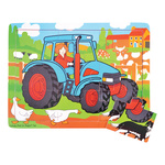 Bigjigs Toys Drevené puzzle traktor 9 dielikov