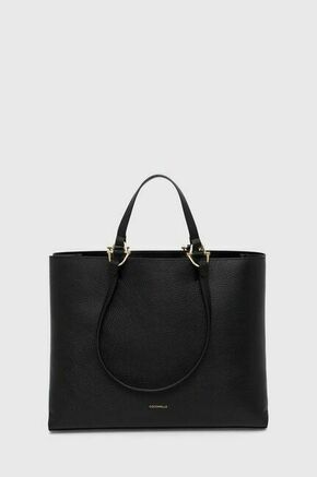 Usnjena torbica Coccinelle črna barva - črna. Velika nakupovalna torbica iz kolekcije Coccinelle. Model brez zapenjanja