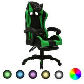 VidaXL Racing stol z RGB LED lučkami zeleno in črno umetno usnje