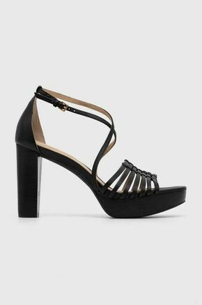 Usnjeni sandali Lauren Ralph Lauren Shelby črna barva