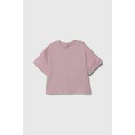 Otroška kratka majica Pinko Up roza barva - roza. Otroške kratka majica iz kolekcije Pinko Up. Model izdelan iz tanke, elastične pletenine. Model iz izjemno udobne tkanine z visoko vsebnostjo bombaža.