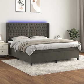 Box spring postelja z vzmetnico LED temno siva 180x200 cm žamet - vidaXL - Siva - 85