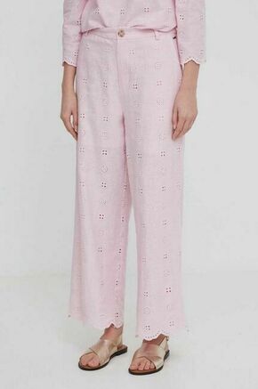 Lanene hlače Pepe Jeans roza barva - roza. Hlače iz kolekcije Pepe Jeans izdelane iz enobarvne tkanine. Model iz izjemno udobne