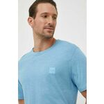 Bombažna kratka majica BOSS ORANGE - modra. Kratka majica iz kolekcije BOSS. Model izdelan iz tanke, elastične pletenine. Izjemno zračen, udoben material.