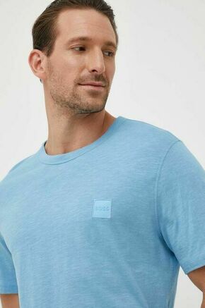 Bombažna kratka majica BOSS ORANGE - modra. Kratka majica iz kolekcije BOSS. Model izdelan iz tanke