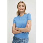 Kratka majica Polo Ralph Lauren ženski, bež barva - modra. Kratka majica iz kolekcije Polo Ralph Lauren. Model izdelan iz elastične pletenine.