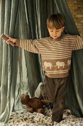 Otroški pulover s primesjo volne Konges Sløjd bež barva - bež. Otroške Pulover iz kolekcije Konges Sløjd. Model izdelan iz vzorčaste pletenine. Model iz izjemno udobne tkanine z visoko vsebnostjo bombaža.