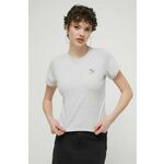 Bombažna kratka majica Abercrombie &amp; Fitch ženski, siva barva - siva. Kratka majica iz kolekcije Abercrombie &amp; Fitch, izdelana iz tanke, elastične pletenine. Model iz mehke in na otip prijetne tkanine.