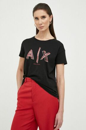 Bombažna kratka majica Armani Exchange črna barva - črna. Kratka majica iz kolekcije Armani Exchange. Model izdelan iz elastične pletenine. Bombažen