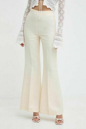 Hlače z mešanico lana Twinset bež barva - bež. Lahkotne hlače iz kolekcije Twinset izdelane iz enobarvne tkanine. Model iz izjemno udobne tkanine z visoko vsebnostjo viskoze.