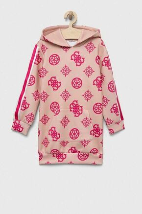 Otroška obleka Guess roza barva - roza. Otroški obleka iz kolekcije Guess. Model izdelan iz vzorčaste pletenine. Zaradi vsebnosti poliestra je tkanina bolj odporna na gubanje.