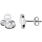 JwL Luxury Pearls Svetleči uhani s pravim biserjem in kristali JL0545 srebro 925/1000