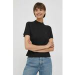 Bombažna kratka majica Tommy Hilfiger ženski, črna barva - črna. Kratka majica iz kolekcije Tommy Hilfiger, izdelana iz debele, elastične pletenine. Model iz visokokakovostnega in trajnostnega materiala.