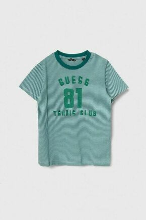 Otroška bombažna kratka majica Guess zelena barva - zelena. Otroške lahkotna kratka majica iz kolekcije Guess