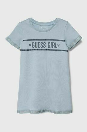 Otroška bombažna obleka Guess - modra. Obleka iz kolekcije Guess. Model izdelan iz tanke