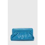 Usnjena večerna torbica Gestuz - modra. Velika večerna torbica iz kolekcije Gestuz. Model na zapenjanje, izdelan iz naravnega usnja.