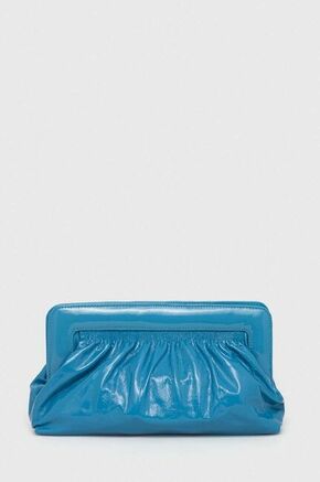 Usnjena večerna torbica Gestuz - modra. Velika večerna torbica iz kolekcije Gestuz. Model na zapenjanje