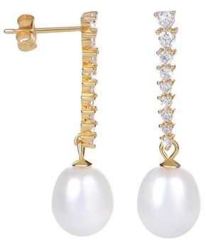 JwL Luxury Pearls Pozlačeni biserni uhani s kristali JL0405 srebro 925/1000