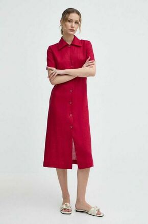 Lanena obleka Liviana Conti roza barva