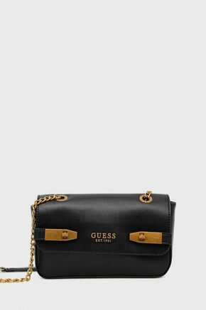 Torbica Guess - črna. Majhna torbica iz kolekcije Guess. na zapenjanje model izdelan iz ekološkega usnja.