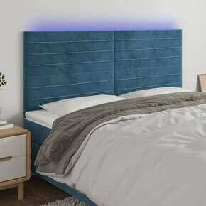 Greatstore LED posteljno vzglavje temno modro 200x5x118/128 cm žamet