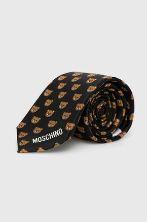 Svilena kravata Moschino črna barva - črna. Kravata iz kolekcije Moschino. Model izdelan iz vzorčaste