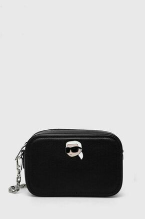 Usnjena torbica Karl Lagerfeld črna barva - črna. Majhna torbica iz kolekcije Karl Lagerfeld. Model na zapenjanje